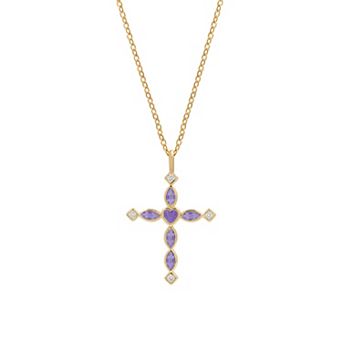 PRIMROSE 14k Gold Flash Plated Cubic Zirconia Cross Pendant Necklace