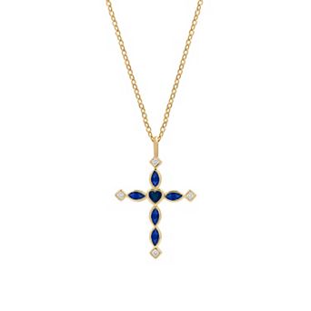PRIMROSE 14k Gold Flash Plated Cubic Zirconia Cross Pendant Necklace