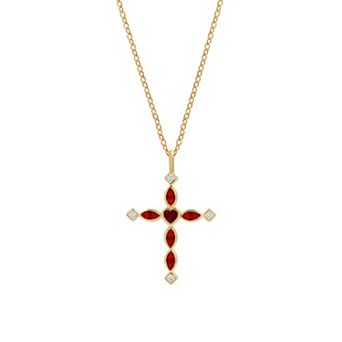 PRIMROSE 14k Gold Flash Plated Cubic Zirconia Cross Pendant Necklace