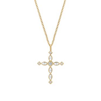 PRIMROSE 14k Gold Flash Plated Cubic Zirconia Cross Pendant Necklace