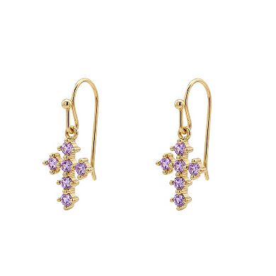 PRIMROSE 14k Gold Flash Plated Simulated Gemstone Cross Drop Earrings