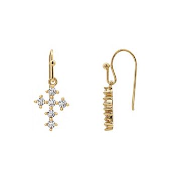 PRIMROSE 14k Gold Flash Plated Simulated Gemstone Cross Drop Earrings