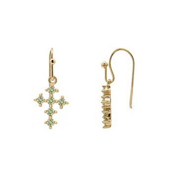 PRIMROSE 14k Gold Flash Plated Simulated Gemstone Cross Drop Earrings