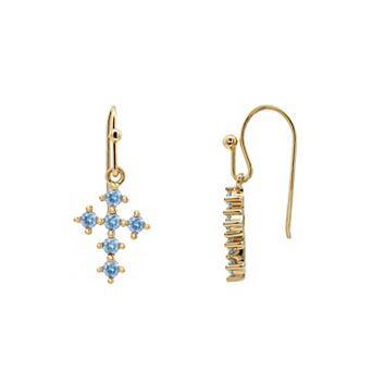 PRIMROSE 14k Gold Flash Plated Simulated Gemstone Cross Drop Earrings