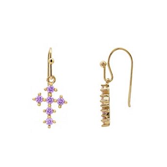 PRIMROSE 14k Gold Flash Plated Simulated Gemstone Cross Drop Earrings