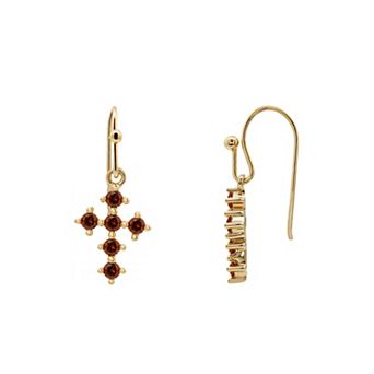 PRIMROSE 14k Gold Flash Plated Simulated Gemstone Cross Drop Earrings