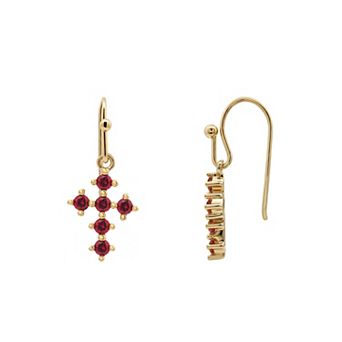 PRIMROSE 14k Gold Flash Plated Simulated Gemstone Cross Drop Earrings