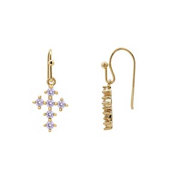 PRIMROSE 14k Gold Flash Plated Simulated Gemstone Cross Drop Earrings