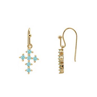 PRIMROSE 14k Gold Flash Plated Simulated Gemstone Cross Drop Earrings