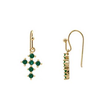 PRIMROSE 14k Gold Flash Plated Simulated Gemstone Cross Drop Earrings