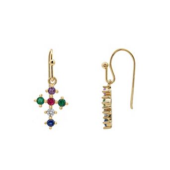 PRIMROSE 14k Gold Flash Plated Simulated Gemstone Cross Drop Earrings