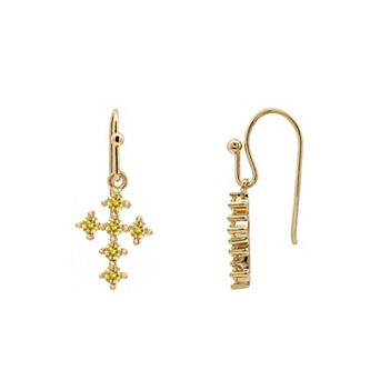 PRIMROSE 14k Gold Flash Plated Simulated Gemstone Cross Drop Earrings