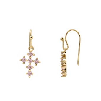 PRIMROSE 14k Gold Flash Plated Simulated Gemstone Cross Drop Earrings