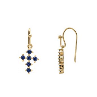 PRIMROSE 14k Gold Flash Plated Simulated Gemstone Cross Drop Earrings