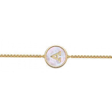 PRIMROSE 14k Gold Flash Plated Mother-of-Pearl Initial Medallion Adjustable Bracelet