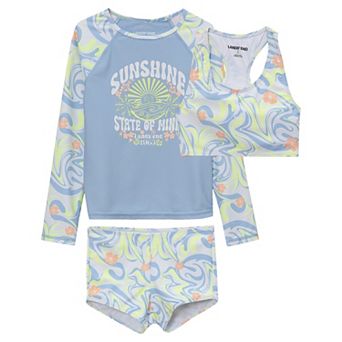 Girls 2-16 Lands' End Chlorine Resistant Long Sleeve Rashguard, Racer Back Swim Top, & Boyshorts Swim Bottoms Set