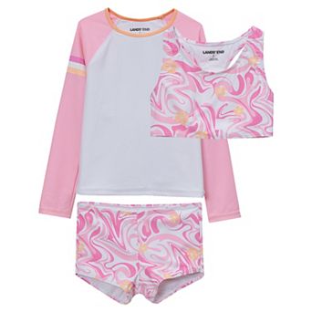 Girls 2-16 Lands' End Chlorine Resistant Long Sleeve Rashguard, Racer Back Swim Top, & Boyshorts Swim Bottoms Set