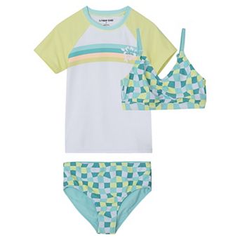 Girls 2-16 Lands' End 3 pc Chlorine Resistant Rashguard, Bikini Swim Top, & Swim Bottoms Set