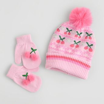 Baby & Toddler Girls Addie & Tate 2 pc Cherry Hat & Mittens Set
