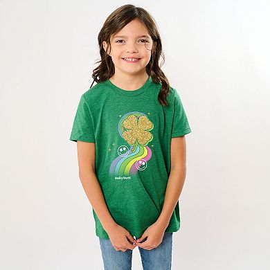 SmileyWorld Rainbow Clover Glitter - Youth Short Sleeve Graphic T-Shirt