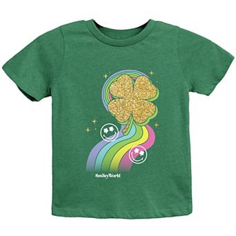 SmileyWorld Rainbow Clover Glitter - Youth Short Sleeve Graphic T-Shirt