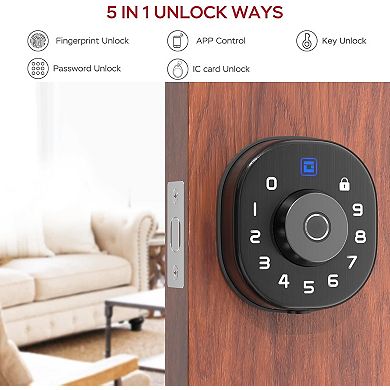 5-in-1 Aluminum Smart Pad Lock with Wi-Fi & Voice Control, Fingerprint, IC Card, Keypad, Auto-Unlock