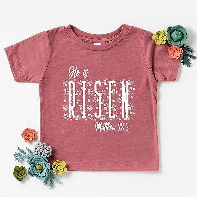 He Is Risen Floral - Toddler Short Sleeve Graphic T-Shirt