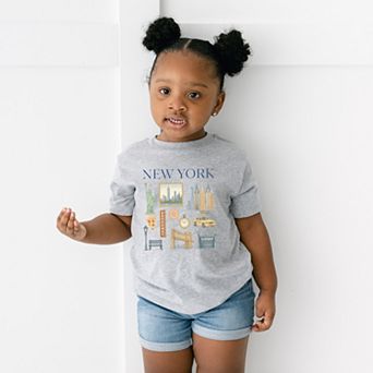 New York Watercolor Collage - Toddler Short Sleeve Graphic T-Shirt