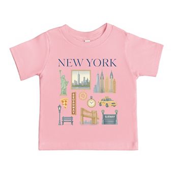 New York Watercolor Collage - Toddler Short Sleeve Graphic T-Shirt