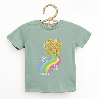 SmileyWorld Rainbow Clover Glitter - Toddler Short Sleeve Graphic T-Shirt