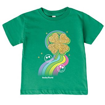 SmileyWorld Rainbow Clover Glitter - Toddler Short Sleeve Graphic T-Shirt