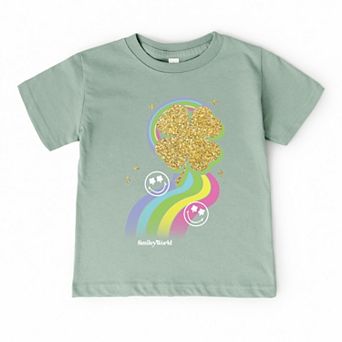 SmileyWorld Rainbow Clover Glitter - Toddler Short Sleeve Graphic T-Shirt