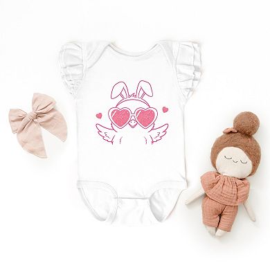 Pink Chick Sunglasses Glitter - Baby Flutter Sleeve Bodysuit