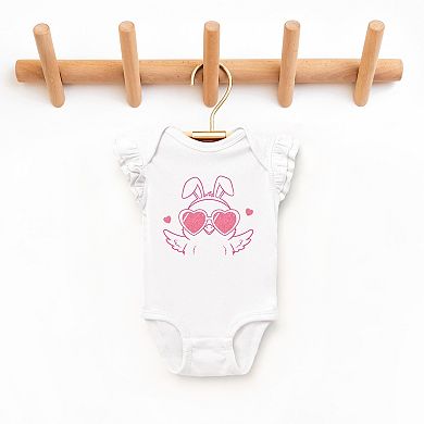 Pink Chick Sunglasses Glitter - Baby Flutter Sleeve Bodysuit