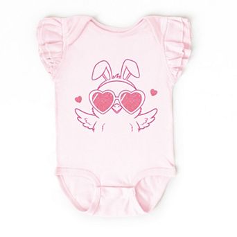 Pink Chick Sunglasses Glitter - Baby Flutter Sleeve Bodysuit