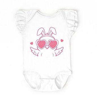 Pink Chick Sunglasses Glitter - Baby Flutter Sleeve Bodysuit