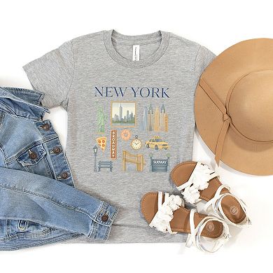 New York Watercolor Collage - Youth Short Sleeve Graphic T-Shirt