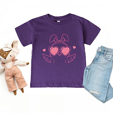 Pink Chick Sunglasses Glitter - Toddler Short Sleeve Graphic T-Shirt
