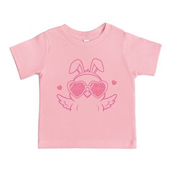 Pink Chick Sunglasses Glitter - Toddler Short Sleeve Graphic T-Shirt