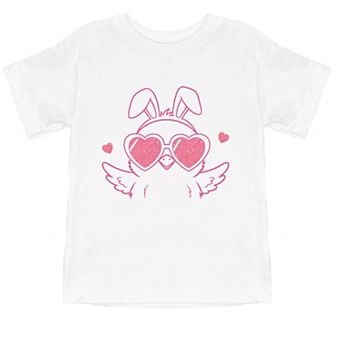 Pink Chick Sunglasses Glitter - Toddler Short Sleeve Graphic T-Shirt