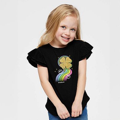 SmileyWorld Rainbow Clover Glitter - Flutter Sleeve Graphic T-Shirt