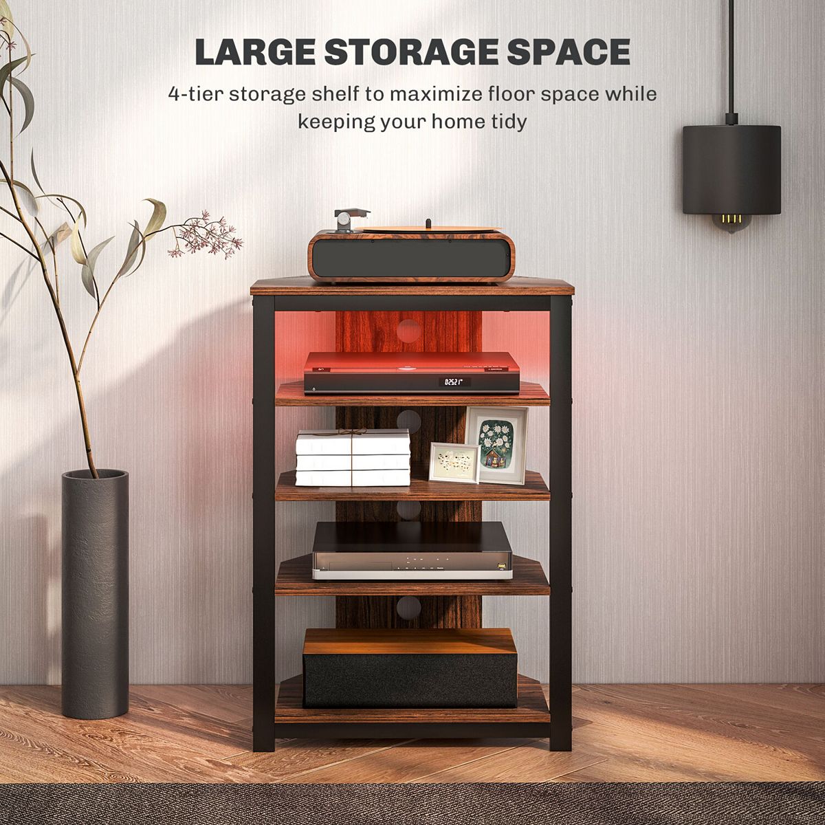 HOMCOM TV stand with 4-tier storage shelves and steel frame