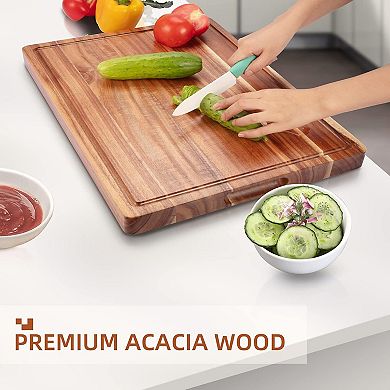 Extra Large Acacia Wood Cutting Board - Thick Heavy Duty Wooden Chopping Board with Deep Juice Groov