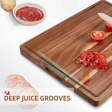 Extra Large Acacia Wood Cutting Board - Thick Heavy Duty Wooden Chopping Board with Deep Juice Groov