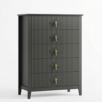 Fluted Dresser for Bedroom, 42.9" Tall 5-Drawer Dresser, Chest of Drawers,Storage Organizer Cabinet