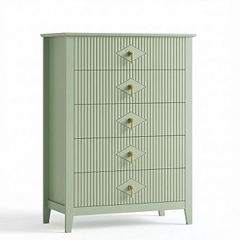 Fluted Dresser for Bedroom, 42.9" Tall 5-Drawer Dresser, Chest of Drawers,Storage Organizer Cabinet