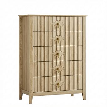 Fluted Dresser for Bedroom, 42.9" Tall 5-Drawer Dresser, Chest of Drawers,Storage Organizer Cabinet