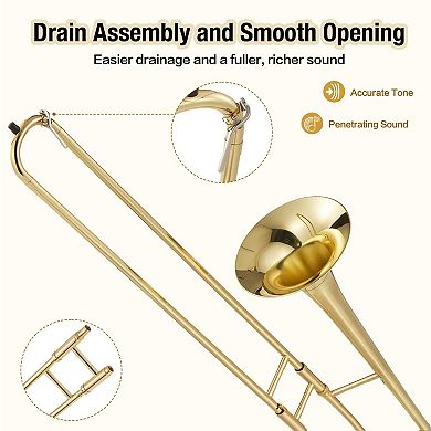 Bb Alto Trombone for Beginners, Lacquer Brass Instrument w/Hard Case, Mouthpiece,Cloth,Gloves