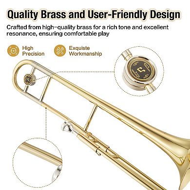 Bb Alto Trombone for Beginners, Lacquer Brass Instrument w/Hard Case, Mouthpiece,Cloth,Gloves