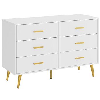 Modern 6 Drawer Dresser w/Gold Handles, Wooden Chest Dresser w/Deep Drawers, Ample Storage Space